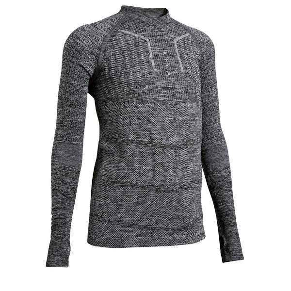 Термобелье для футбола (верх) с длинными рукавами детское серое KEEPDRY 500 Kipsta