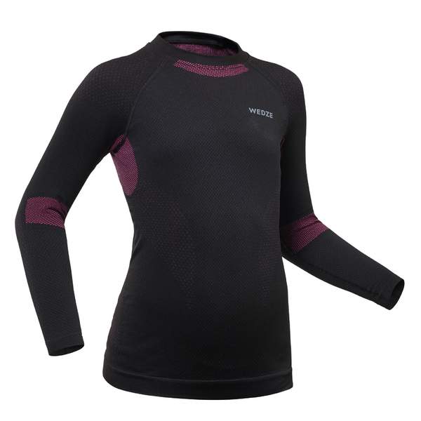 Термобелье лыжное (верх) детское черно-розовое 580 I-SOFT Wedze