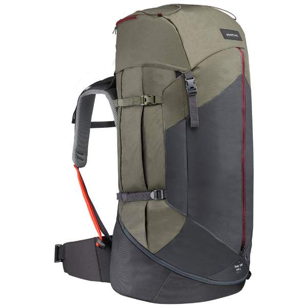 Рюкзак туристический 60 л женский хаки-серый TREK 100 EASYFIT Forclaz