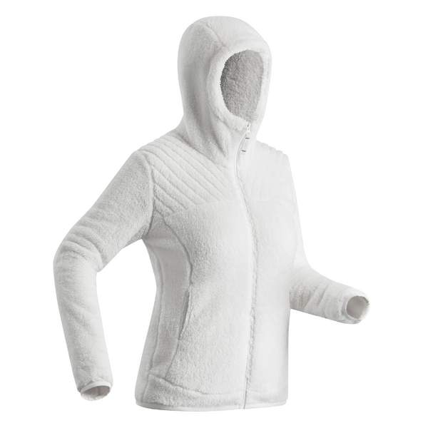 Толстовка для походов с капюшоном флисовая женская белая SH100 ULTRA-WARM Quechua