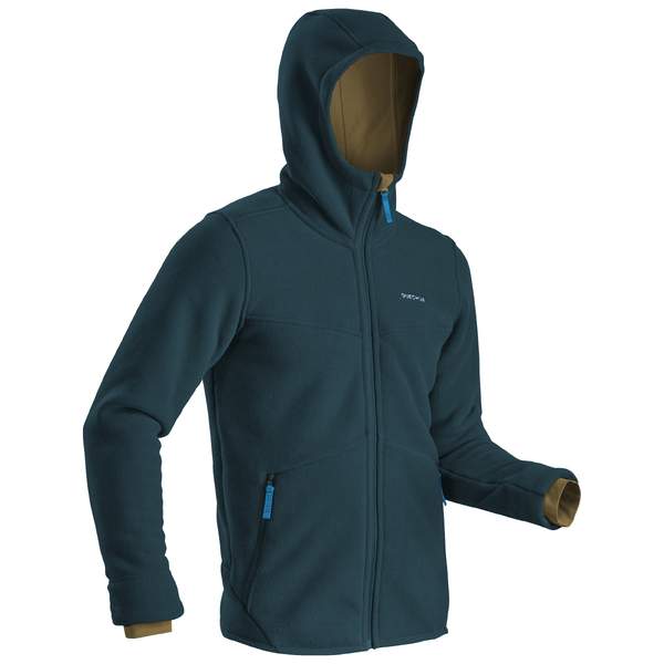 Толстовка для походов с капюшоном флисовая мужская синяя SH100 ULTRA-WARM Quechua