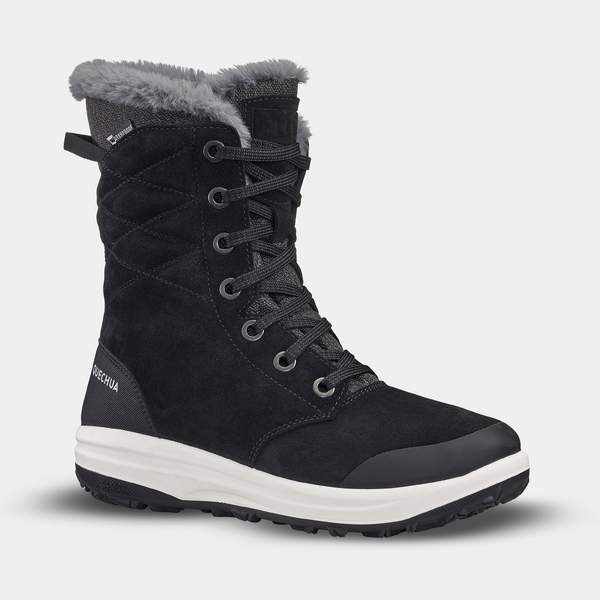 Ботинки для походов водонепроницаемые кожаные женские черные SH500 U-WARM Quechua