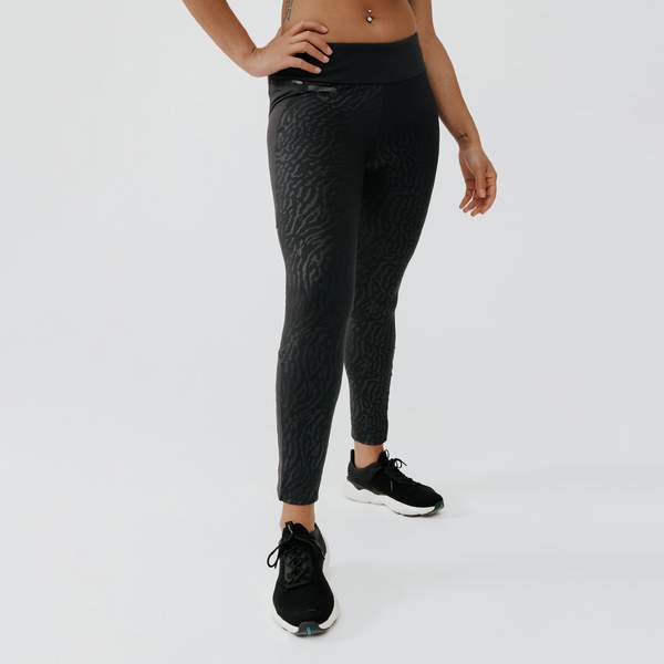 Длинные тайтсы для бега утепленные женские черные RUN WARM PLUS Kalenji
