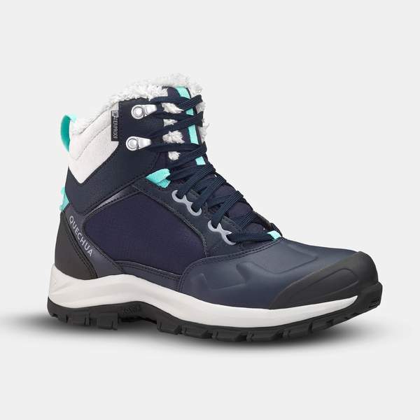 Ботинки для походов теплые водонепроницаемые женские темно-синие SH520 X-WARM MID Quechua