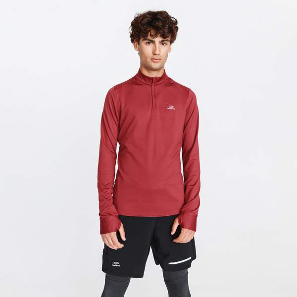 ФУТБОЛКА ДЛЯ БЕГА С ДЛИННЫМИ РУКАВАМИ МУЖСКАЯ RUN WARM БОРДОВАЯ